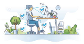 Ergonomics for remote work and correct sitting posture outline concept