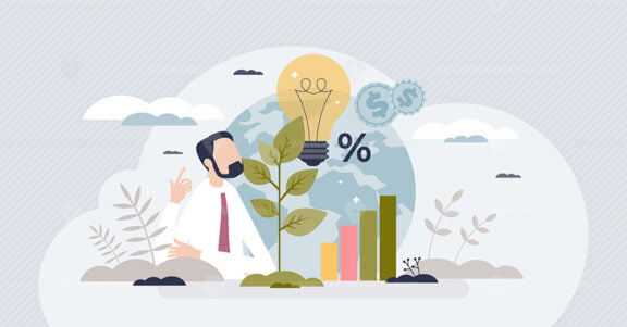 ESG or environmental social governance finance investing tiny person concept