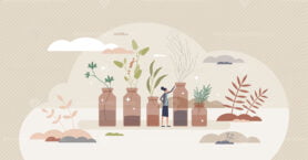 Essential oils for aromatherapy and organic medicine tiny person concept
