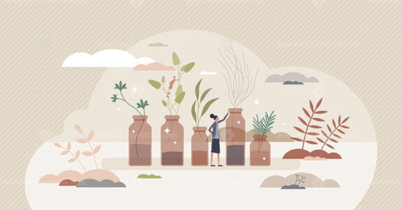 Essential oils for aromatherapy and organic medicine tiny person concept