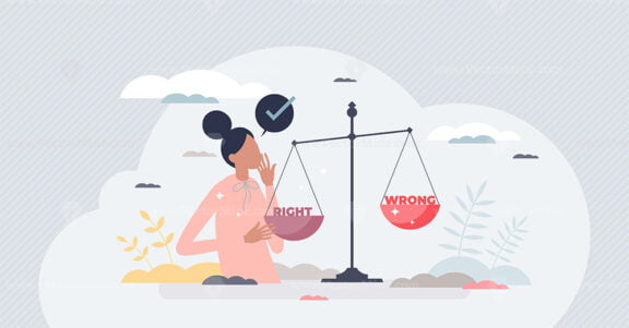 Ethical behavior and wright or wrong dilemma choice tiny person concept