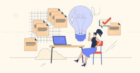 Eureka or AHA moment as creative solution invention retro tiny person concept