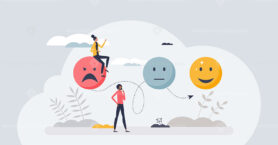 Evolving emotions and psychological feeling development tiny person concept