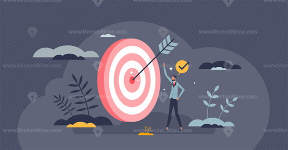 Excellence at work and perfect job target performance tiny person concept