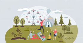Family weekend entertainment as holidays outside together tiny person concept