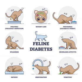 Feline mellitus diabetes symptoms for chronic cat disease outline diagram