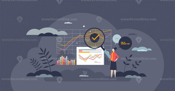 Financial analysis and accounting for company data report tiny person concept