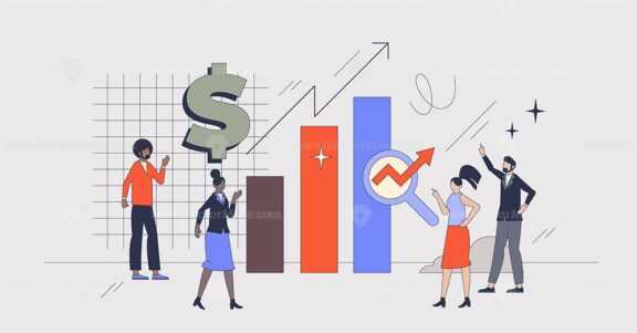 Financial growth and increasing business profit retro tiny person concept