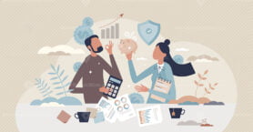 Financial planning and family money budget strategy tiny person concept