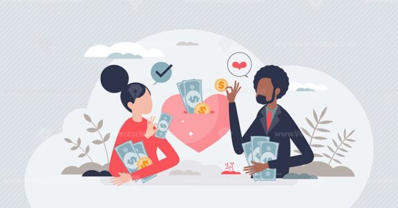Financial planning for couples and saving for common goal tiny person concept