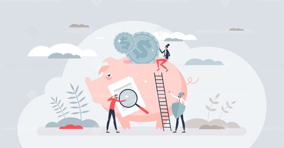 Financial wellness and personal savings protection tiny person concept