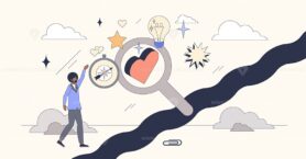 Finding a life coach for personal mentoring tiny person neubrutalism concept