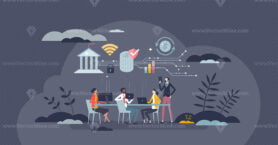 Fintech services as financial technology for web money tiny person concept