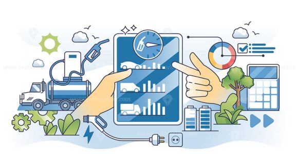 Fleet fuel management for effective gasoline usage outline hands concept
