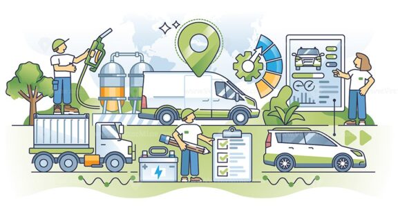 Fleet management with modern logistics monitoring system outline concept