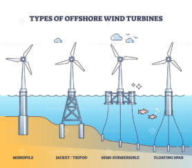 Floating wind turbine types for offshore power production outline diagram