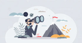 Focusing on target and business challenge objective tiny person concept