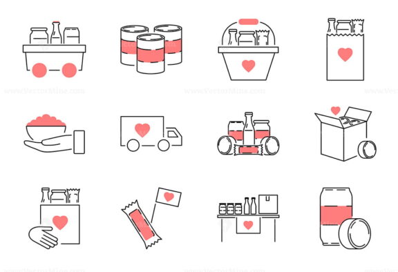 Food drive outline icon collection set