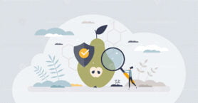Food safety control with hygiene checking and inspection tiny person concept