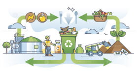 Food waste management and leftover ecological recycling outline diagram