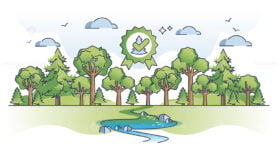 Forest certification from environmental standard inspection outline concept