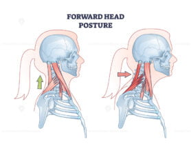 Forward head posture compared with healthy neck position outline diagram
