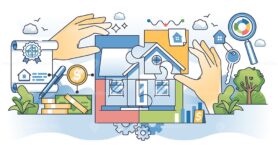 Fractional real estate as shared property ownership outline concept.
