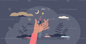 Future success and achievement as reaching for stars tiny person concept