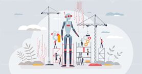 Future of robotics and modern technological development tiny person concept