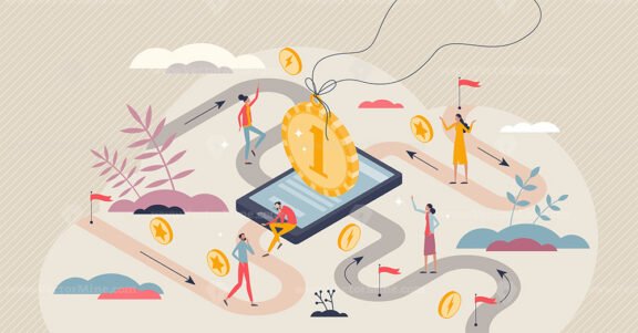 Gamification web tool with game and challenge elements tiny person concept