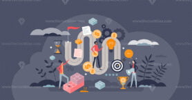 Gamification as strategy for customer loyalty program tiny person concept