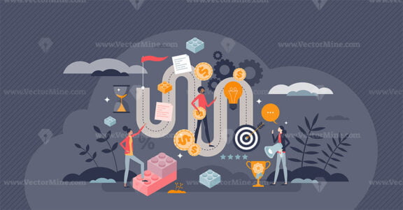 Gamification as strategy for customer loyalty program tiny person concept