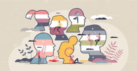 Gender identity and colorful human orientation profiles tiny person concept