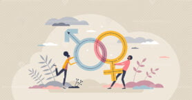 Gender roles and male of female action expectation tiny person concept