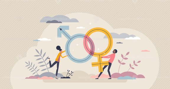 Gender roles and male of female action expectation tiny person concept