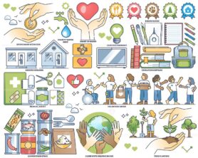General charity related elements and volunteer support outline collection set