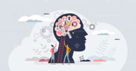 Genius and smart scientist with bright and talented mind tiny person concept