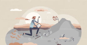 Geoscientist occupation as geology scientist work project tiny person concept