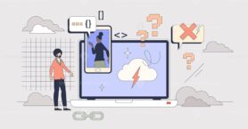 Getting coding help from online support tiny person neubrutalism concept