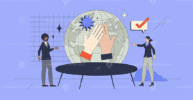 Global business etiquette and social behavior retro tiny person concept