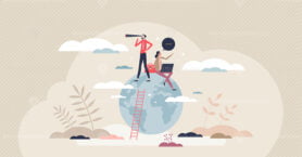 Global opportunity searching for international business tiny person concept