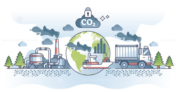 Global trade and its environmental impact from greenhouse gas outline concept