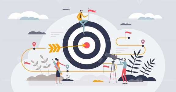 Goal setting as action plan for employee motivation tiny person concept