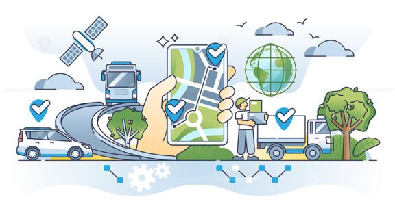 GPS tracking devices for satellite signal location detection outline concept