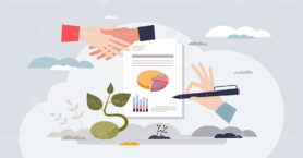 Grant writing as application for financial support tiny person hands concept