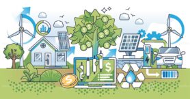 Green business and sustainable alternative energy investments outline concept