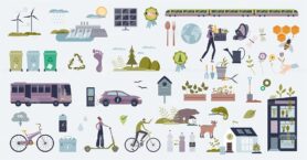 Green infrastructure and eco friendly lifestyle tiny person collection set