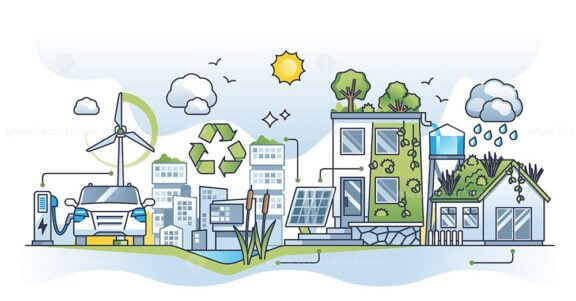 Green infrastructure and smart, ecological residential house outline concept
