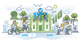 Green investments and sustainable growth for eco future outline concept
