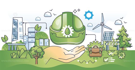 Green jobs and nature friendly industry development outline hands concept